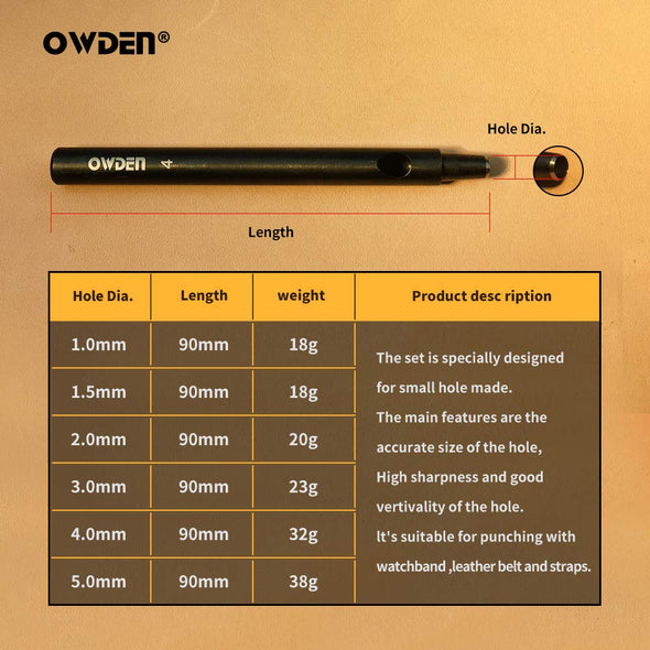 Professional 6Pc Leather Hollow Punch Set, Size 1.0-5.0Mm, Black, Steel, Manual, 6 Holes, Free Mini Cutting Mat