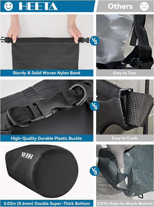 HEETA Waterproof Dry Bag for Women Men(Upgraded Version) 5L/10L/20L/30L/40L Roll Top Lightweight Dry Storage Bag Backpack with Emergency Whistle for Travel, Swimming, Boating, Kayaking, Camping, Beach