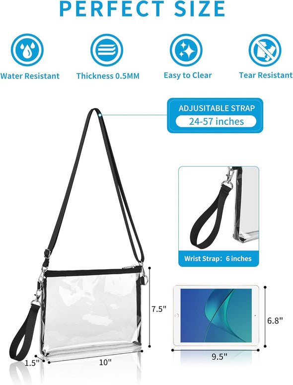 Bagenius Clear Purse Stadium Approved Clear Bag with Removable Straps for Work Sporting Events and Concert