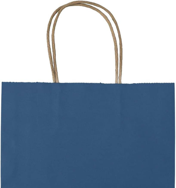 Bagmad 100 Pack 8X4.75X10 Inch Medium Blue Gift Paper Bags with Handles Bulk, Kraft Bags, Craft Grocery Shopping Retail Party Favors Wedding Business Sacks (Blue, 100Pcs)