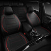 CAR PASS Universal FIT Piping Leather Two Front Seat Covers, Waterproof Faux Leather for SUV Sedan Van Truck, Airbag Compatible,Reserved Opening Holes for Headrest Covers. (Black Red)