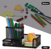 Comix Mesh Pen Pencil Holder Desk Organizer, 3 Compartment Wire Desktop Pen Pencil Cup Caddy Office Supplies Desk Accessories for Home Office School, Black