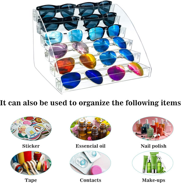 Minesign Sunglasses Organizer Clear Eyeglasses Display Case Sticker Display Tray for Glasses Tabletop Holder Stand (6 Layer)