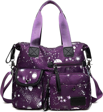 Tote Bag for Women,Multi Pockets Shoulder Handbag,Nurse Bag for Work,Large Cross Body Purse,Fashion Nylon Top Handle Satchel