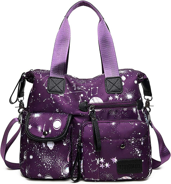 Tote Bag for Women,Multi Pockets Shoulder Handbag,Nurse Bag for Work,Large Cross Body Purse,Fashion Nylon Top Handle Satchel