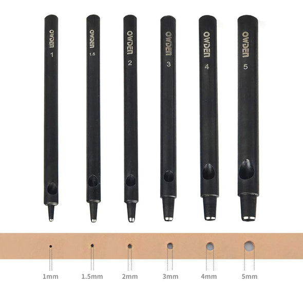 Professional 6Pc Leather Hollow Punch Set, Size 1.0-5.0Mm, Black, Steel, Manual, 6 Holes, Free Mini Cutting Mat