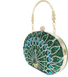 Rhinestone Clutch Purses for Women Evening Wedding Formal - round Pearl Clasp Handbag - Crystal Diamond Bag