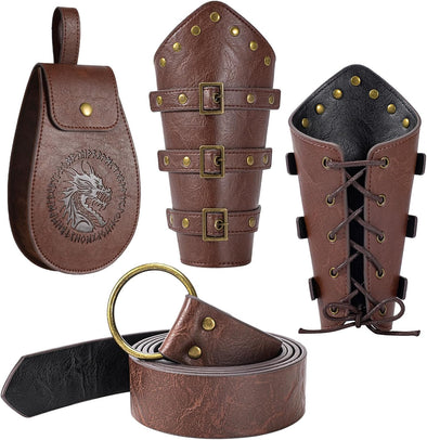 Berenlu 3 PCS Renaissance Accessories, Viking Renaissance Belt Medieval Vintage Belt Pouch and Leather Bracers, Enhance Your Halloween Renaissance Cosplay with Medieval Accessories