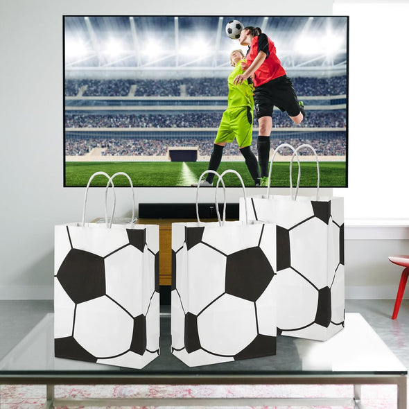 16Pcs Soccer Party Favor Paper Bags, Football Themed Party Gift Bags with Handles Soccer Goodie Bags Treat Candy Bags for Kids Adults Soccer Party Supplies (Style 2)