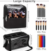 Makeup Brush Case Stand-Up Makeup Cup Travel Professional Cosmetic Bag Artist Storage Bag Large Makeup Brush Bag with Adjustable Divider (Large, Black)