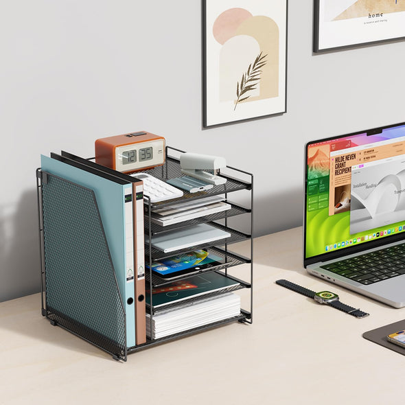 Gianotter Desk Organizers and Accessories, 6-Tier Paper Organizer with File Holder, Document Organizer, Office Decor, Home Office Essentials(Black)