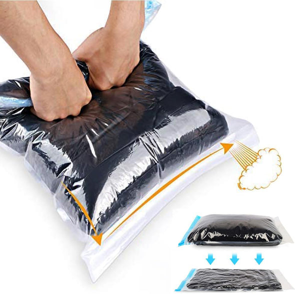 Compression Bags for Travel - Essentials 12 Pack Space Saver No Vacuum or Pump Needed Storage Accessorie and Home Packing Organizers (Transparent)