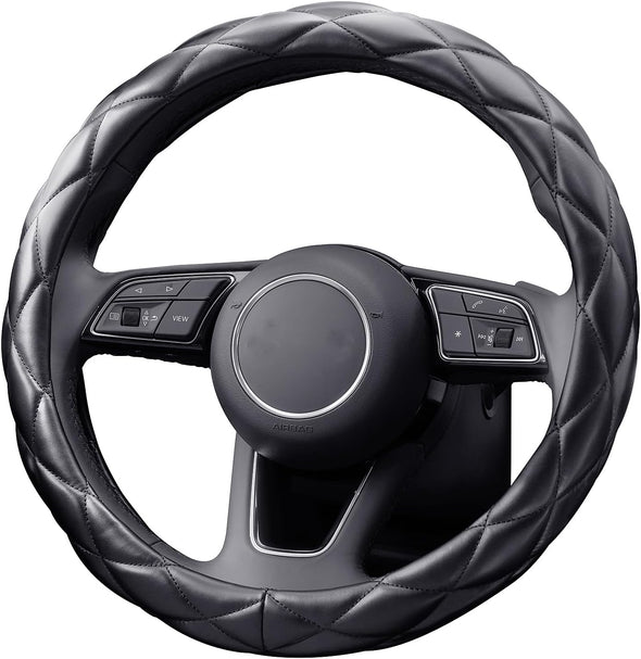 Soft Microfiber Leather Steering Wheel Cover, Universal 15 Inch for Women Girls, Fit Vehicles, Sedans, Suvs, Vans, Trucks - Black