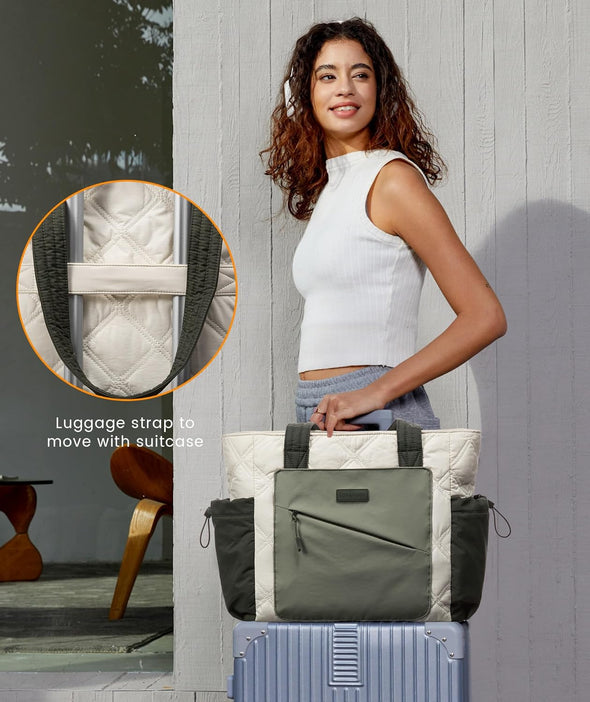 LOVEVOOK Tote Bag for Women, Puffer Bag and Work Bags with Zipper for Travel, Daily, School, Quilted Nurse Shoulder, 2Pcs