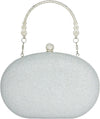 Rhinestone Clutch Purses for Women Evening Wedding Formal - round Pearl Clasp Handbag - Crystal Diamond Bag