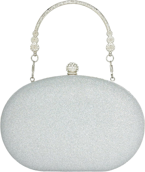 Rhinestone Clutch Purses for Women Evening Wedding Formal - round Pearl Clasp Handbag - Crystal Diamond Bag