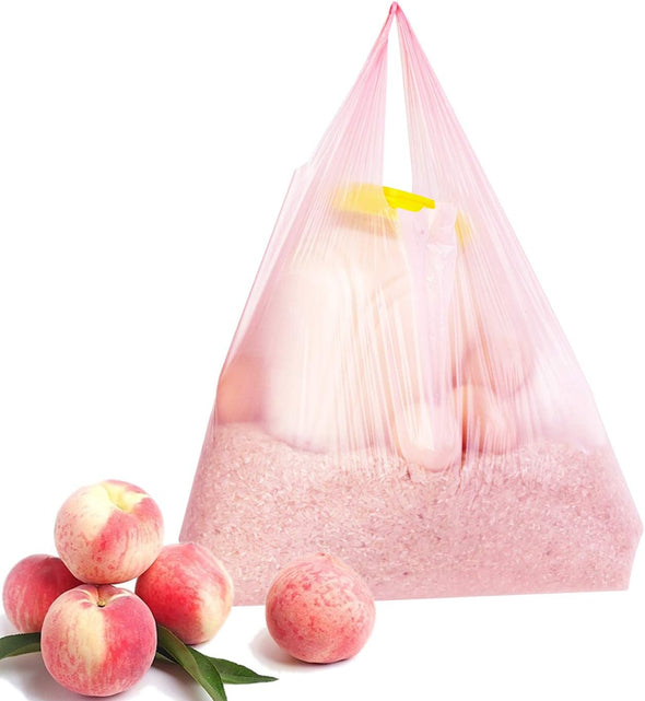 Lazyme T Shirt Bags, Pink Plastic Bags with Handles for Grocery and Retail, Bolsas De Plastico Para Negocio, 12X20 Inches (50 Pcs)