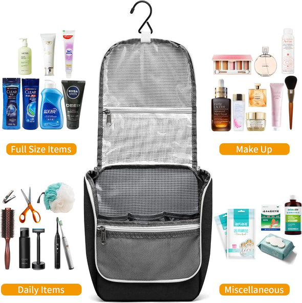 Della Gao Black Water Repellent Polyester Hanging Toiletry Bag for Travel
