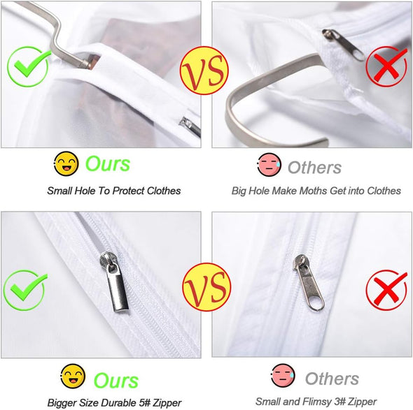 Hanging Garment Bags Cover 24''X48'' Lightweight Clear White Suit Protector Cover Bag (Pack of 6) with Study Full Zipper for Suit Clothes Storage Closet