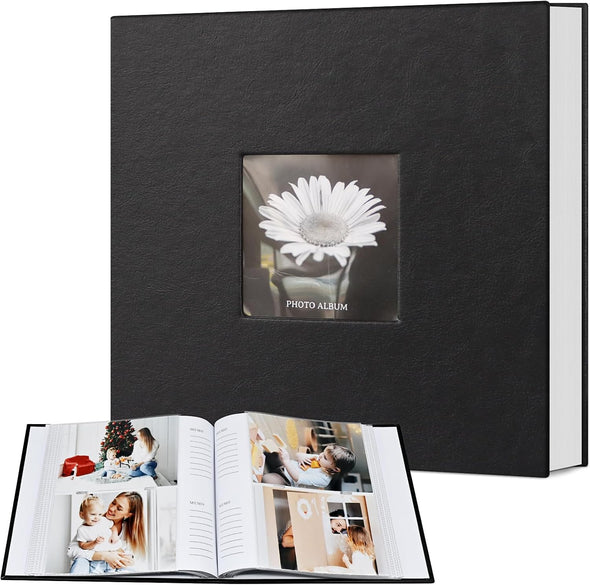Popotop Photo Album 4X6 200 Photos with Writing Space, Leather Cover Album with Display Picture Window, Photo Book for Wedding Family Baby Gift