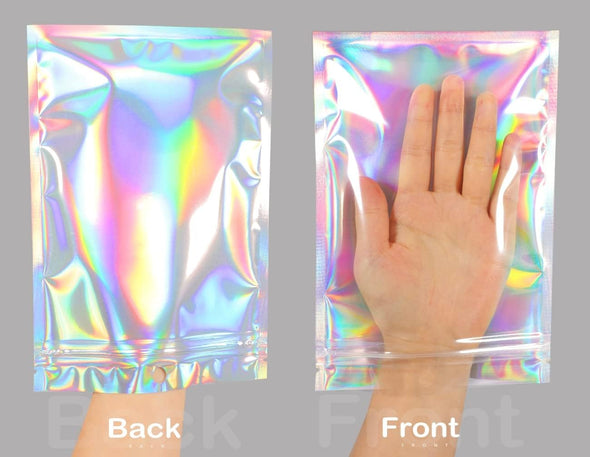 Smell Proof Bags & Resealable Foil Pouch Mylar Sample Bag Great for Party Favor Food Storage (Holographic Color) (50Pcs-5.5X8 Inch)