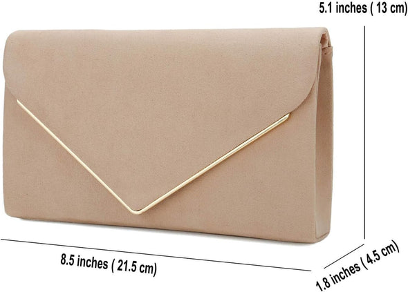 CHARMING TAILOR Faux Suede Clutch Bag Elegant Metal Binding Evening Purse for Wedding/Prom/Black-Tie Events