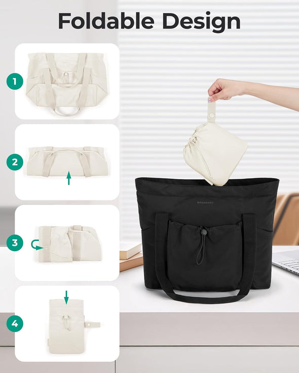 BAGSMART Tote Bag for Women, Tote Shoulder Bag with Laptop Compartment and Zipper Handbag for Travel, Work