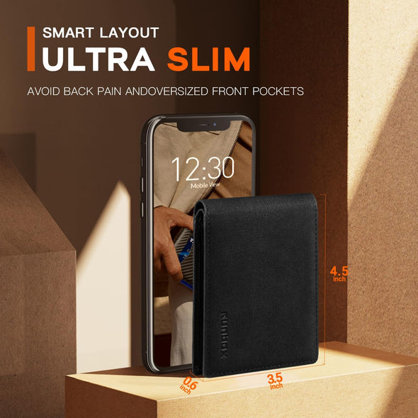 RUNBOX Wallet for Men,Mens Wallet,Slim Leather Bifold,Rfid Blocking 8 Slots Gift Box