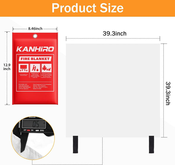 Emergency Fire Blanket for Home Kitchen - KANHIRO Fiberglass Fire Suppression Blanket Great for School, Fireplace, Grill, Car, Office, Warehouse (4 Pack, 39 in X 39 In)