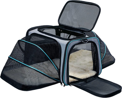 Cat Dog Carrier - Airline Approved Expandable Soft-Sided Pet Carrier with Removable Fleece Pad and Pockets, for Cats/Puppy and Small Animals Large(2 Side Expandable)