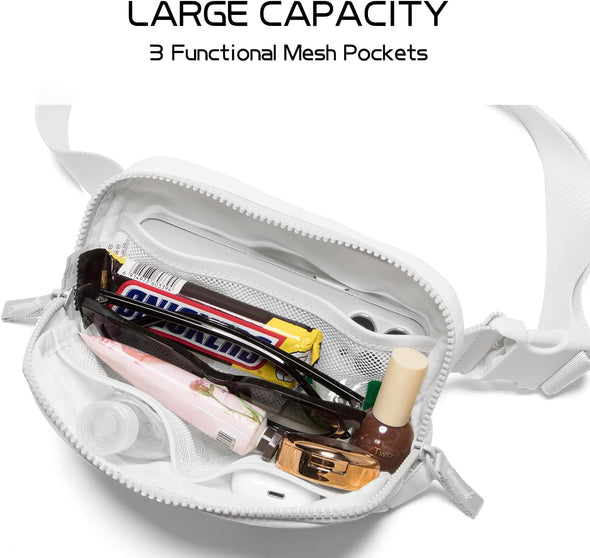 Belt Bag for Women Two-Way Zipper Cross Body Fanny Pack Fashion Waist Packs Everywhere Belt Bag with Adjustable Strap Gifts for Teen Girls Women Men (White)