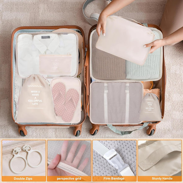 8 Set Packing Cubes for Suitcases, Kingdalux Travel Luggage Packing Organizers with Laundry Bag, Compression Storage Shoe Bag, Clothing Underwear Bag, for Man & Women