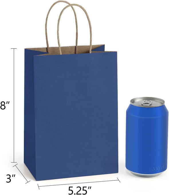Bagdream Small Gift Bags 25Pcs 5.25X3X8 Navy Blue Paper Bags with Handles, Kraft Paper Sacks for Small Gifts, Birthday, Wedding Party Favor, Retail, Merchandise