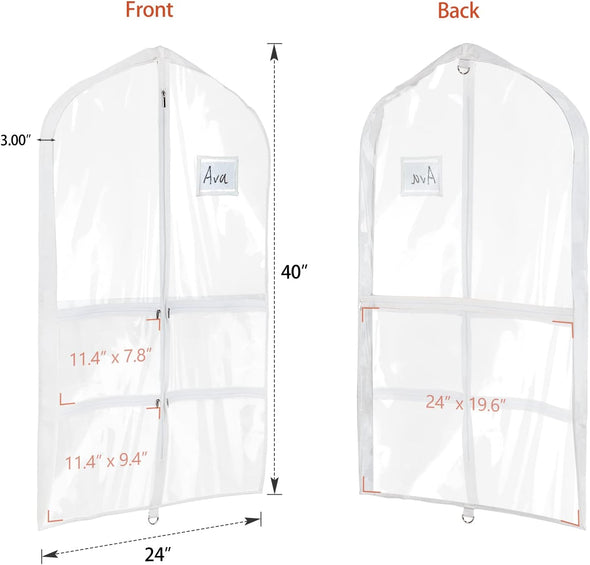 Univivi Clear PVC Dance Costume Bags Garment Bag 40 Inch for Dance Competitions, with 4 Medium Clear Zipper Pockets and 1 Large Back Zippered Pocket (Clear)