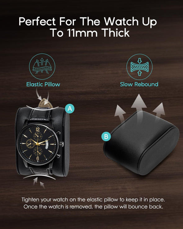 Vlando Watch Case for Men, 6-Slot Watch Box with Glass Lid, Lockable, Business Textured Leather, Soft Pillow, Gift for Fathers, Husband, Friend - Black