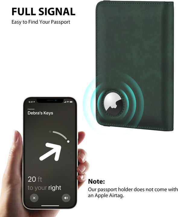 Passport Holder with Airtag Slot, Airtag Passport Wallet for Men, Slim Leather Passport Holder Case Family for Travel Anti-Lost, Green