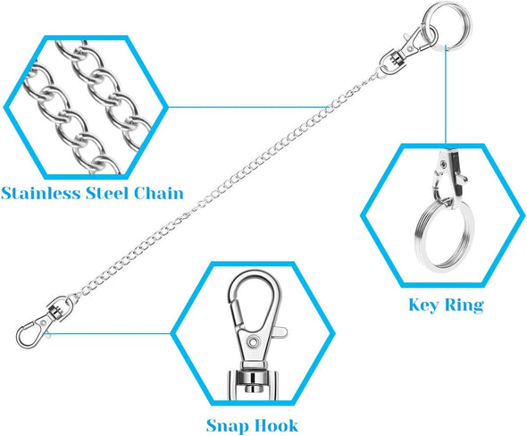 Anezus 3Pcs Belt Chain, Pocket Chain, Chains for Wallet, Pants, Jeans, Goth Accessories for Eboy, Egirl, Men and Women