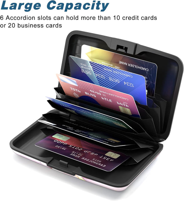 Credit Card Holder, Mini Aluminum Card Wallet RFID Blocking Slim Metal Hard Card Case for Women Men, Pink Marble