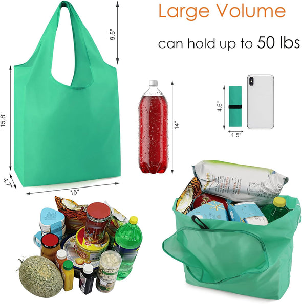 Beegreen Reusable-Grocery-Bags-Foldable-Machine-Washable-Reusable-Shopping-Bags-Bulk Colorful 10 Pack 50LBS Extra Large Folding Reusable Bags Totes W Zipper Storage Pouch Lightweight Polyester Fabric
