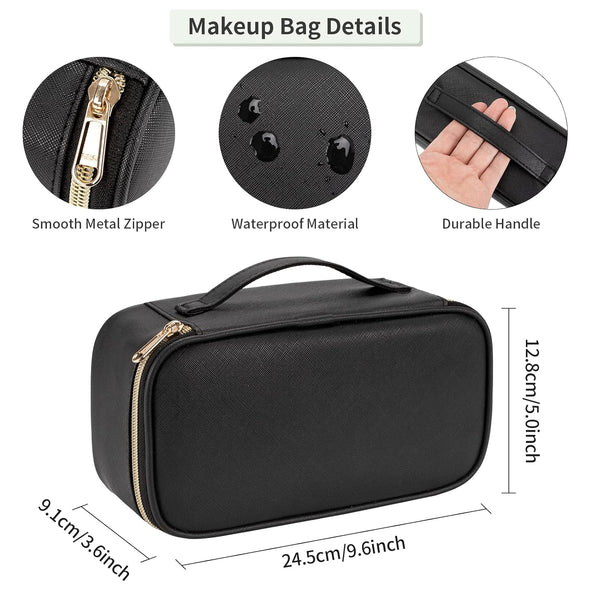 OCHEAL Small Cosmetic Bag,Portable Cute Travel Makeup Bag for Women and Girls Makeup Brush Organizer Cosmetics Pouch Bags-Black