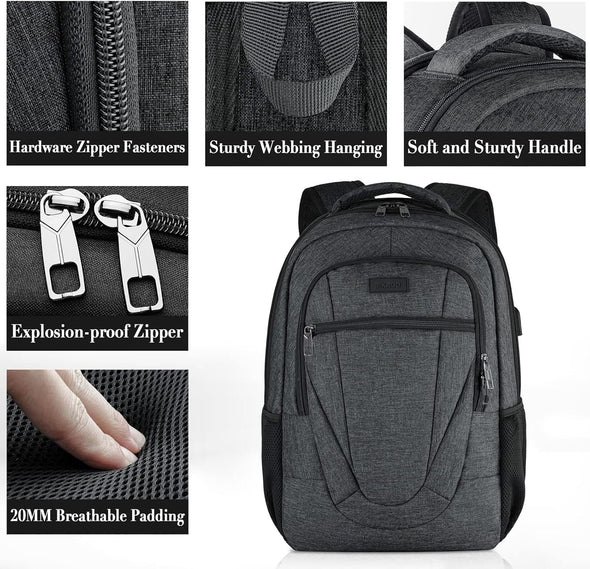 BIKROD Travel Laptop Backpack, 17 Inch Extra Large School Backpacks for Teen Boys and Girls, Black Water Resistant Women Back Pack, Business Men Sturdy Computer Bag with USB Charging Port, Gifts