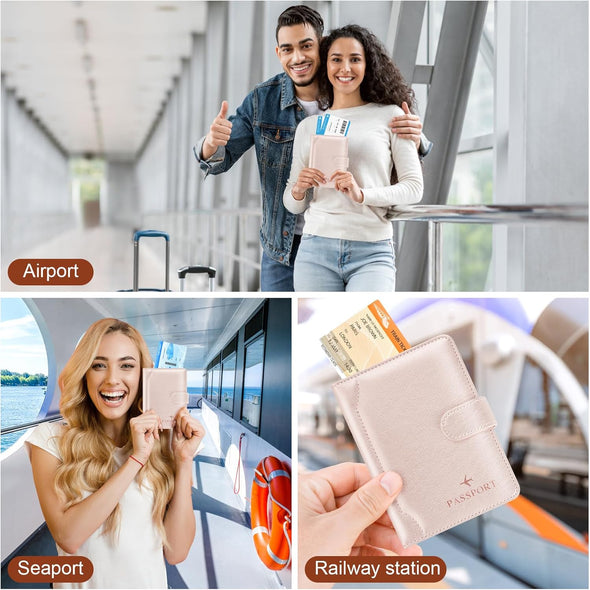 Herain Rose Gold Passport Holder for Travel, Passport Cover Wallet Case Women Men Family Cruise Ship Essentials, RFID Passport Book Holders Travel Gifts Vacation Must Haves