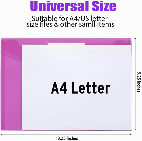 Sooez 10 Pack Plastic Envelopes Poly Envelopes, Clear Document Folders File Folders US Letter A4 Size File Folder with Label Pocket, Teacher School Office Supplies Organization Storage, Assorted Color
