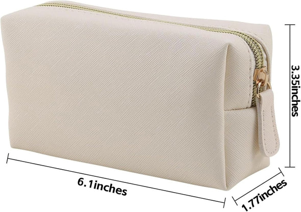 Leather Makeup Bag for Purse Travel, Portable Small Cosmetic Organizer for Women and Girls, Make up Bag with Zipper