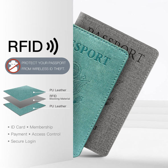 VIDIVICI Unisex 2Pk RFID Passport and Vaccine Card Holder Combo,Passport Holder-Black&Light Blue