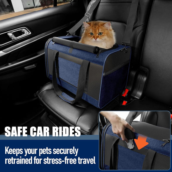 Dog Carrier Soft/Cat Crates Large Cat 20 to 25 Pounds/Softsided Pet Car Travel Carry Bag 15 Pound Puppy/Top Open Transport Kennel Navy