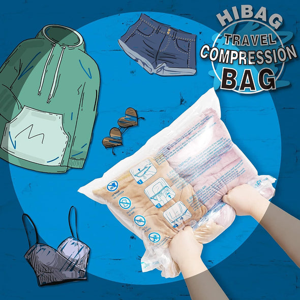 HIBAG 12 Compression Bags for Travel, Vacuum Packing Space Saver Zipper Bags for Cruise Accessories (12-Travel)
