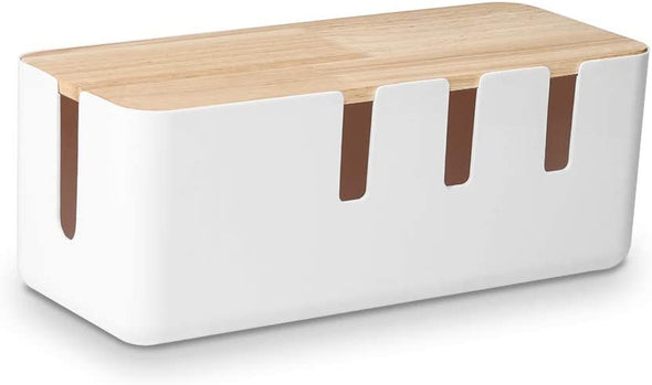 Cable Management Box by Baskiss, 12X5X4.5 Inches, Wood Lid, Wire Organizer for Desk TV Computer USB Hub System to Cover and Hide & Power Strips & Cords