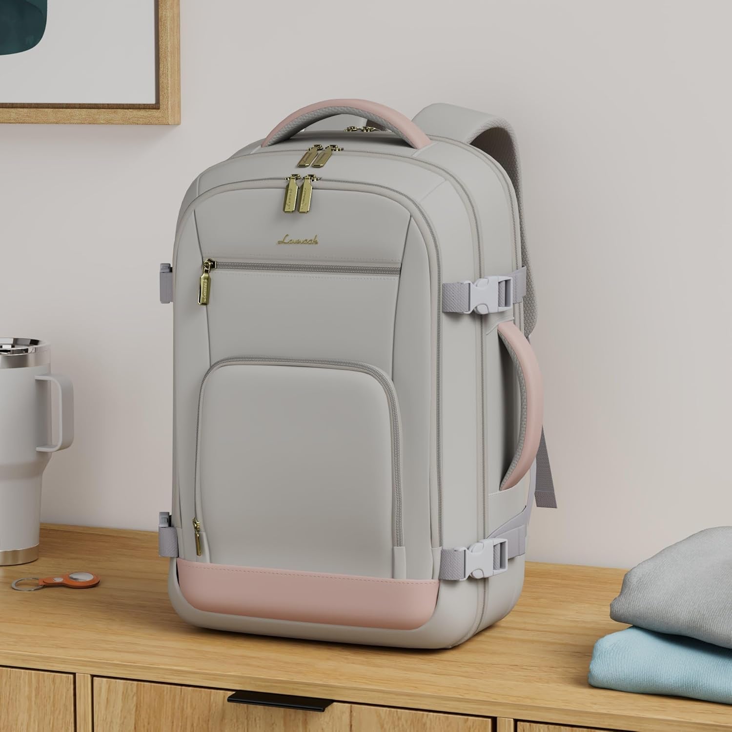 LOVEVOOK Travel Backpack 40L/50L with TSA 180° Opening and Packing Cubes, Gray & Pink / 40L-3Pcs-17.3 LOVEVOOK Travel Backpack 40L/50L with TSA 180° Opening and Packing Cubes, Gray & Pink / 40L-3Pcs-17.3