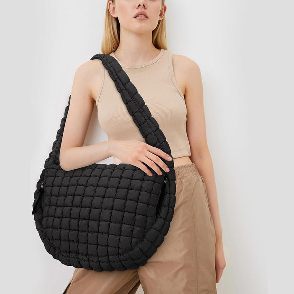 Juoxeepy Quilted Tote Bag Large Carryall Puffer Shoulder Bag Lightweight Padding Hobo Bag